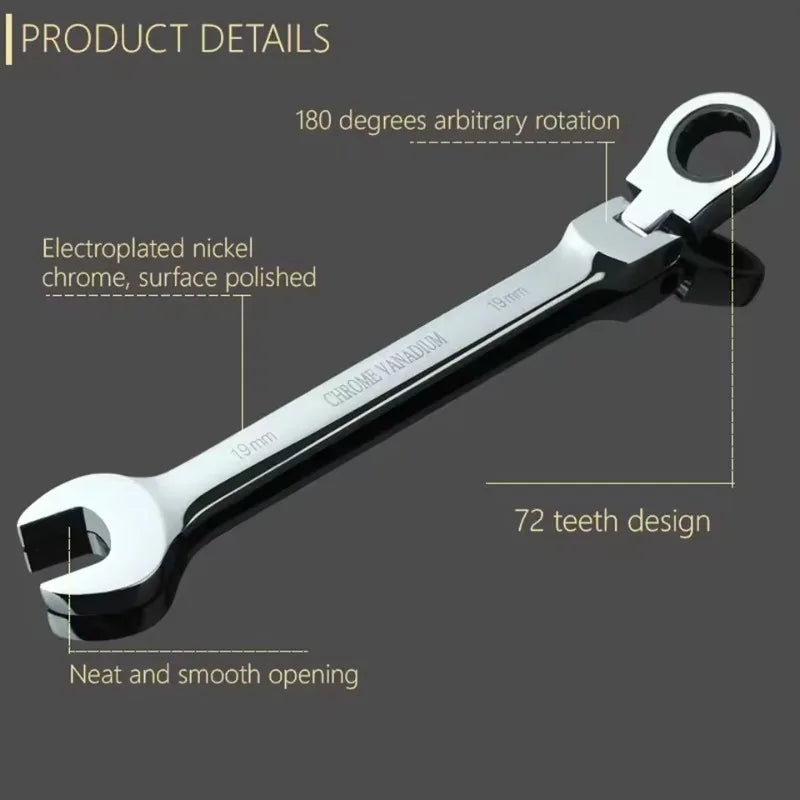 6Pcs/set Flexible Ratchet Combination Wrench Kit Metric Flex Head Gear Ring Spanner Car Repair Tools