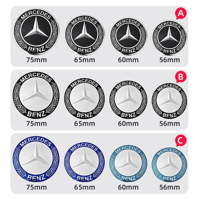56mm60mm65mm75mm Car Wheel hub Center Cap Badge covers sticker 4pcs Mercedes Benz W204 W205 W212 W213 W177 W176 W117 X253 W247 CM World