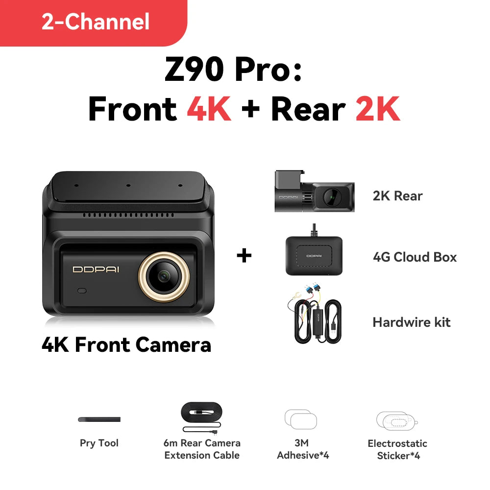 DDPAI New Z90Pro 4K+2K Front and Rear Car Dash Cam Dual HDR Sony Sensor ADAS Parking Mode WiFi 5G Car DVR Camera Video Recorder Car Mobile World