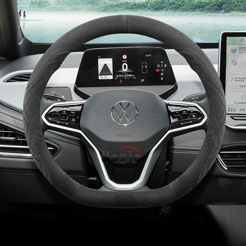 Suede Car Steering Wheel Cover for Volkswagen T-ROC R Taigo Touareg R Atlas R Taos T-Cross 2018 - 2023 2024 2025 Accessories