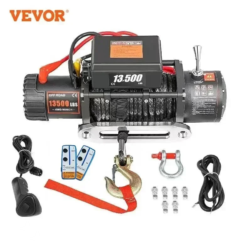 VEVOR 13500 LBS 12V Electric Winch Synthetic Tow Rope Winch 24M/92FT Lifting Hoist for 4X4 Car Trailer ATV Truck Off Road Boat CM World