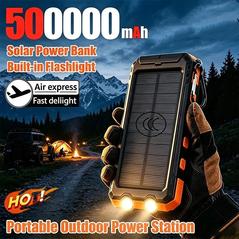 500000mAh Outdoor Solar Power Bank Super Fast Charging Portable External Battery for iPhone Samsung Huawei