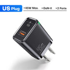 QOOVI GaN 45W USB Charger Fast Charging USB Type C Wall Charger PD QC3.0 Quick Charge For iPhone Samsung S23 S21 Laptop Tablet Car Mobile World