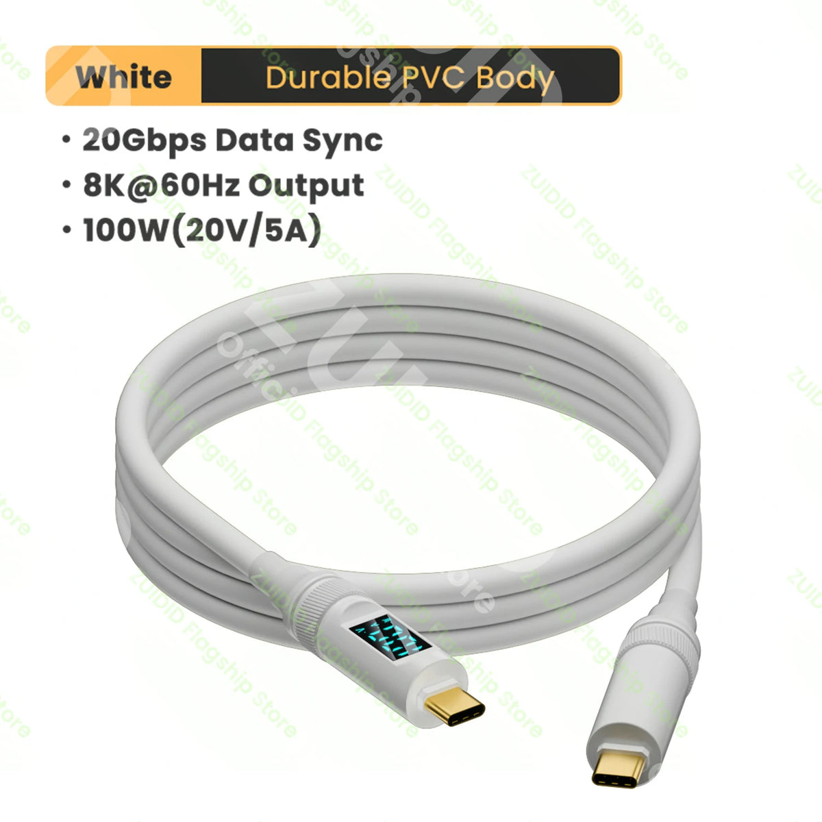LED Display USB3.2 10Gbps USB C to Type C ThunderBolt 3 Cable 100W 5A USB-C Cord For iPhone 15 Pro MacBook Pro Samsung Xiaomi 2m
