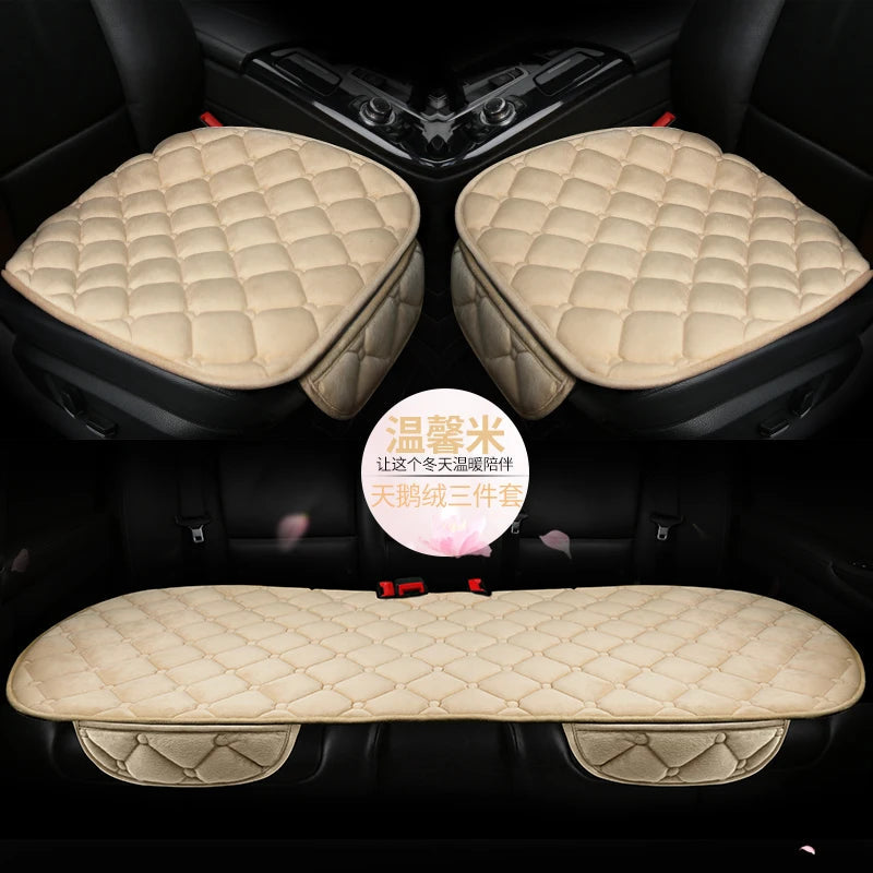 Thickened car seat cushion plush short plush anti slip warm seat cushion seat three piece set winter universal plush winter CM World