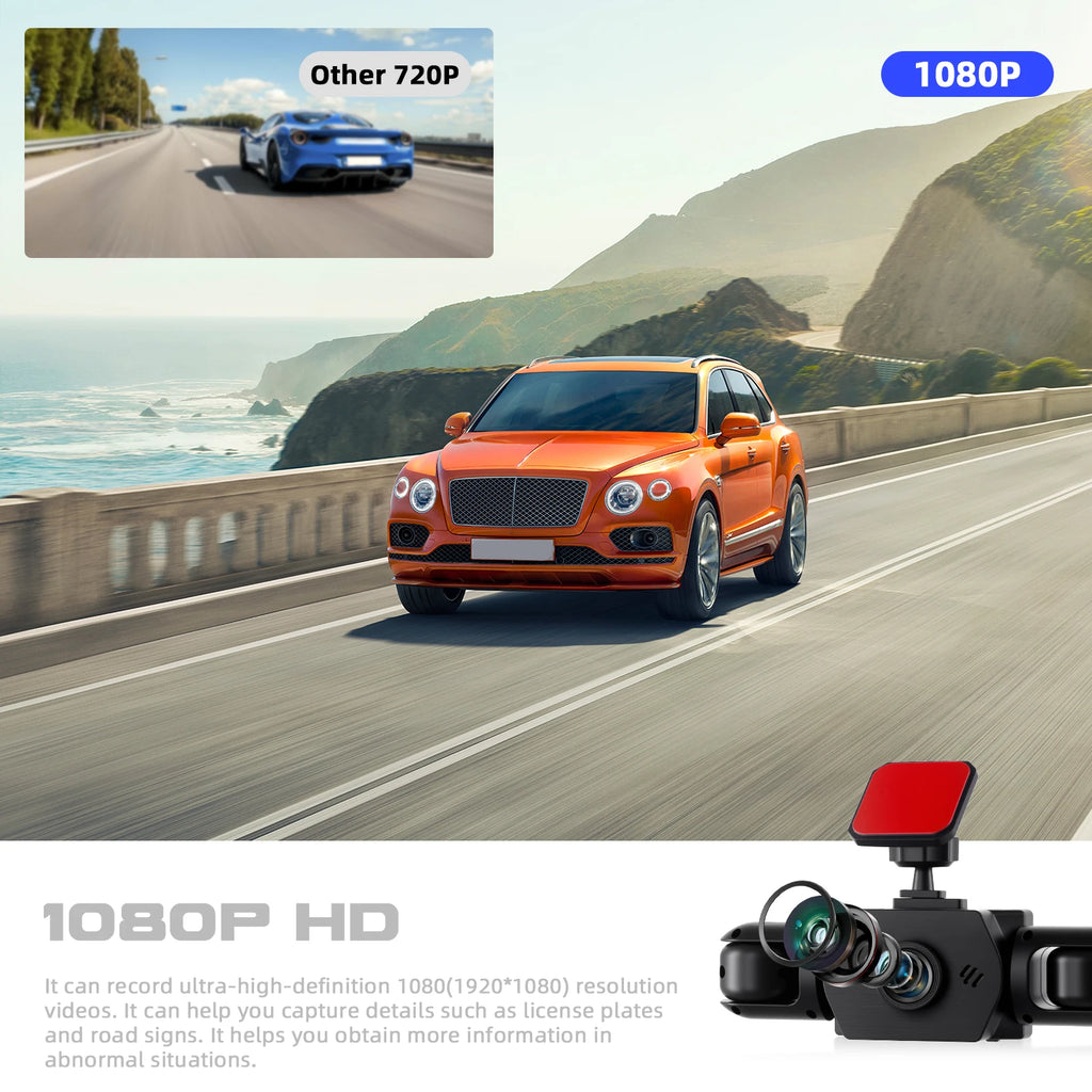 Podofo Four-Channel Car DashCam With 480P Left Interior, Right Interior, and Rear Cameras Car DVR Video Recorder Night Vision Loop Recording, Reversing Help Camera Recorder