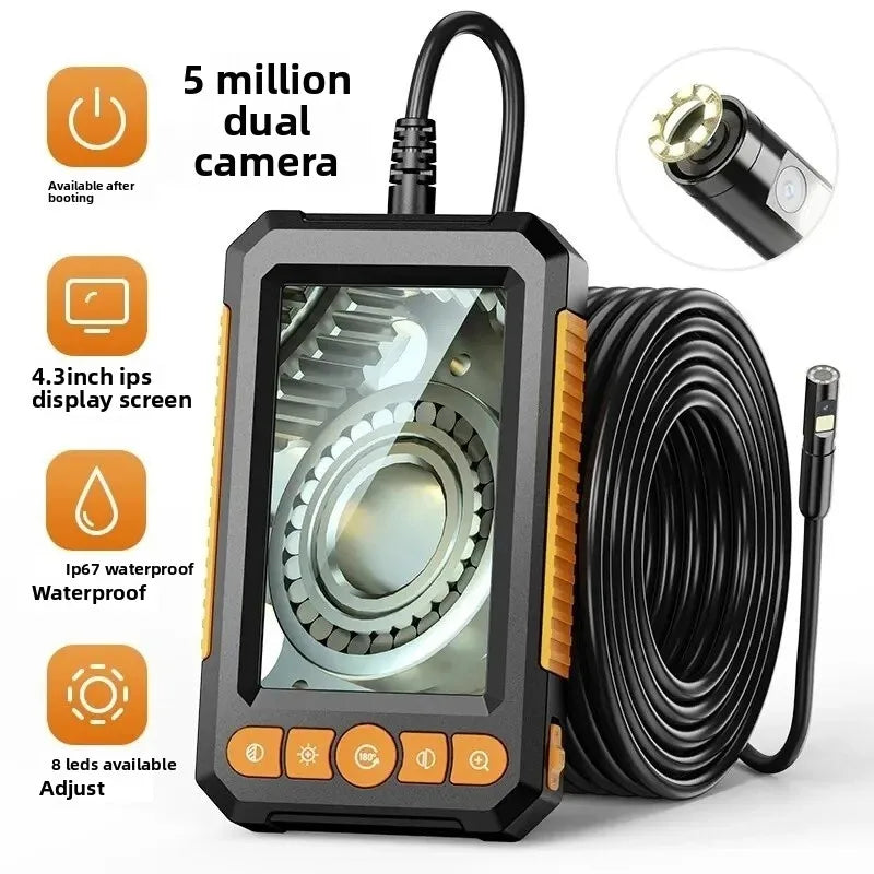New 4.3-inch dual-camera endoscope with display screen for industrial, auto repair and pipeline inspection