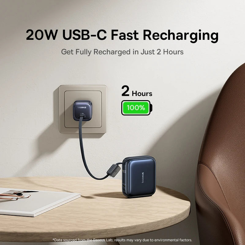 Baseus 45W Mini Power Bank 10000mAh Built-In USB-C Cable Pocket-Sized Smaller Fast Charging Portable For iPhone 17 Samsung S25 Car Mobile World