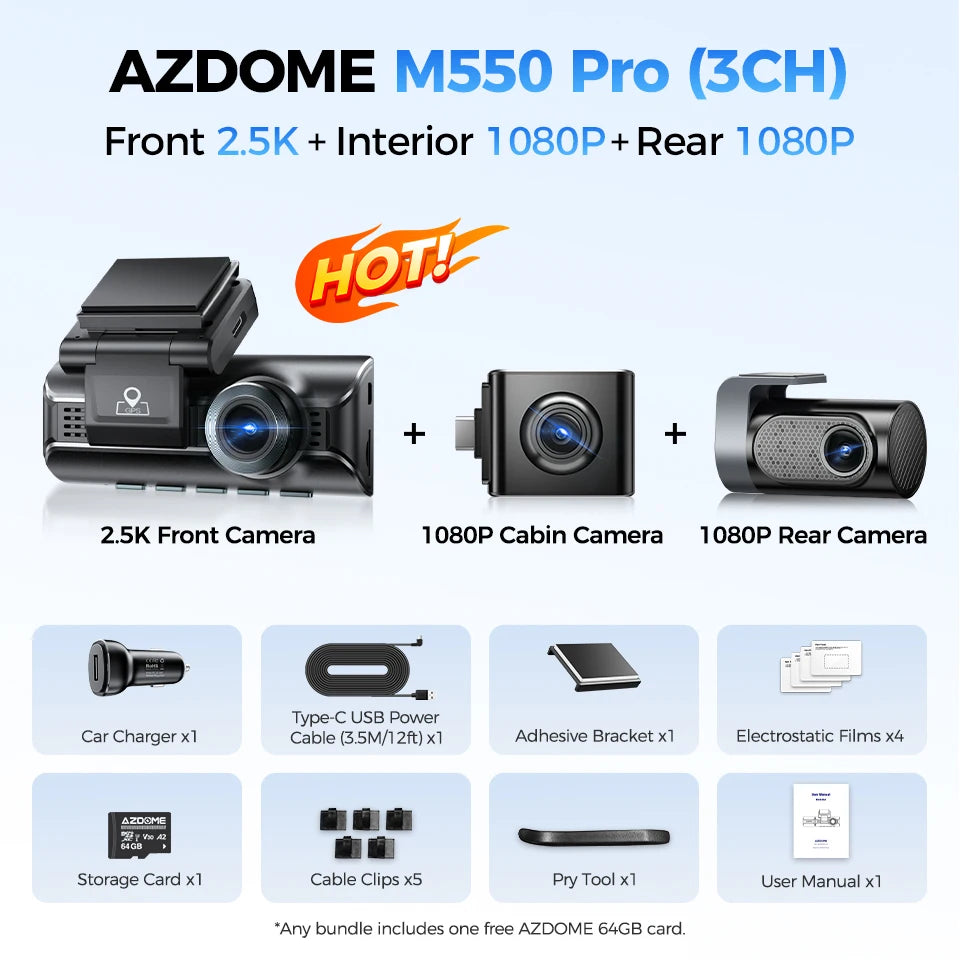 Upgrade AZDOME M550 Pro Dash Cam 4K Front Dashcam Auto 5.8Ghz Wi-Fi GPS G-sensor Car DVR 6 IR Night Vision Parking Monitor Car Mobile World