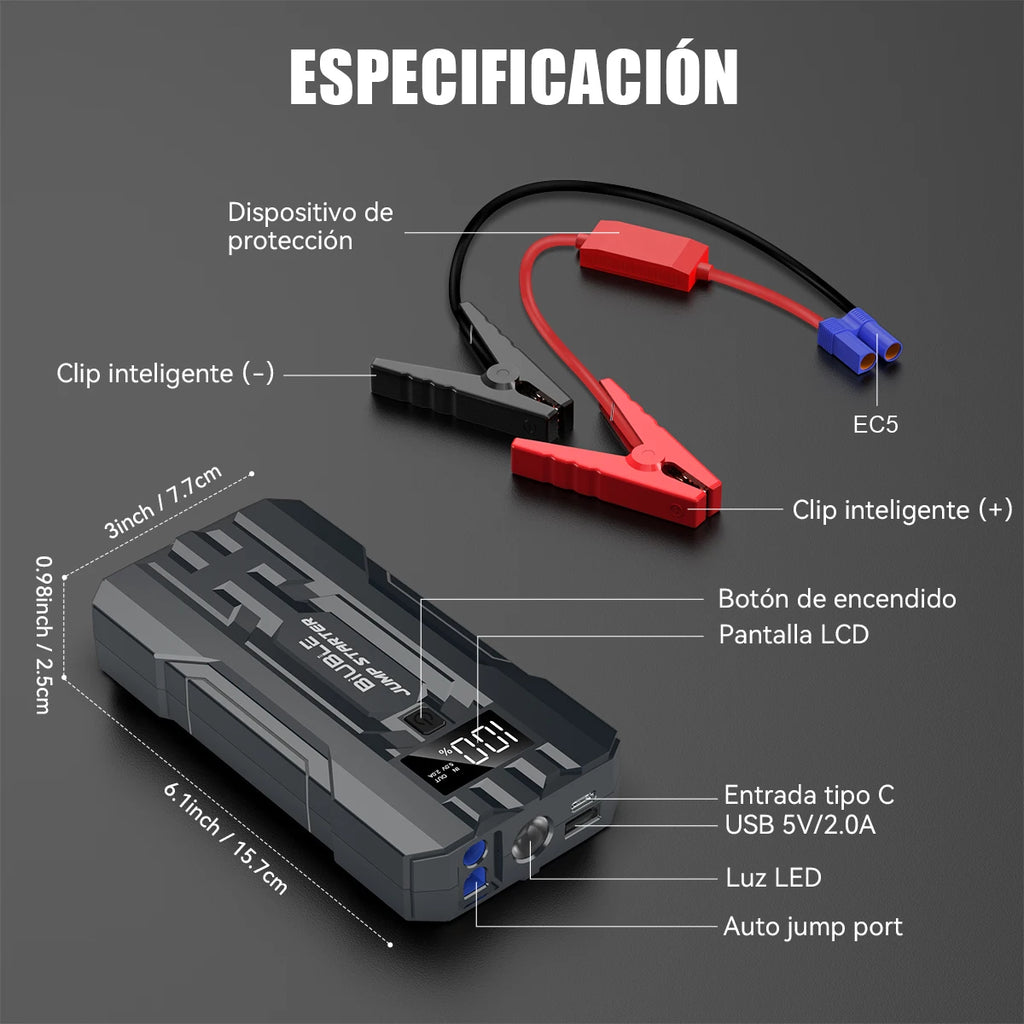 3000A Peak Car Jump Starter, 20000mAh Portable Power Supply, Car Battery Jump Starter, Portable Car Battery Jump Starter, Equipped with Smart Safety Jumper Cable, Includes LED Lighting and Safety Protection Functions