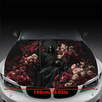 Dark Reaper & Rose Car Vinyl Wrap, PVC Waterproof Car Hood Sticker, Self-Adhesive Scratch-Resistant Stickers for Engine Cover, C