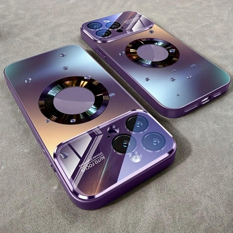 Luxury Glass Camera For Magesafe Magnetic Wireless Charge Case For iPhone 17 16 15 14 13 12 11 Pro Max Air Plus Shockproof Cover Car Mobile World