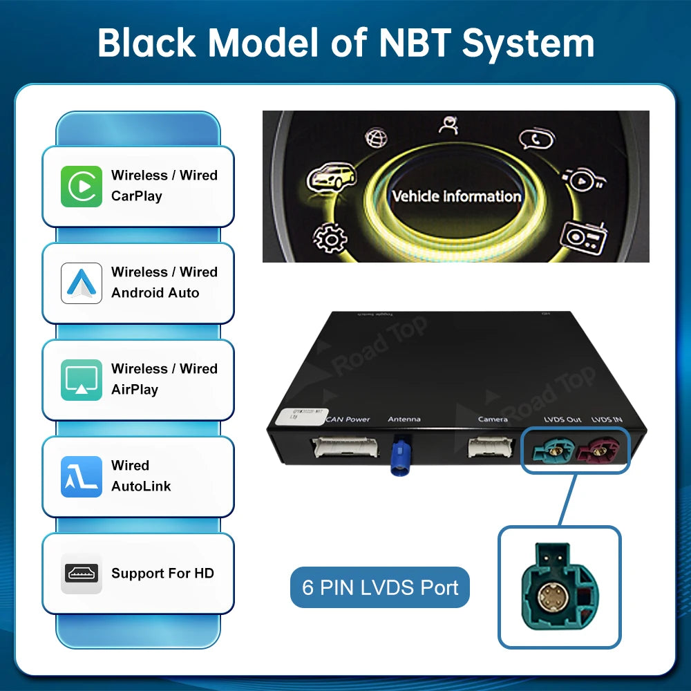 RoadTop Wireless CarPlay Android Auto for Mini R55 R56 R57 R58 R60 R61 F54 F55 F56 Clubman Countryman Cooper John Cooper Works CM World