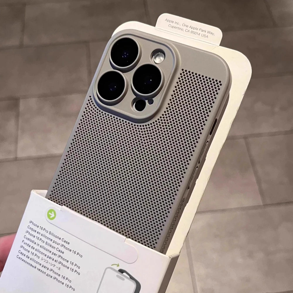New Honeycomb Heat Dissipation Phone Case For iPhone 16 15 14 13 17 Pro Max Plus Cooling Breathable Solid Color Shockproof Cover Car Mobile World