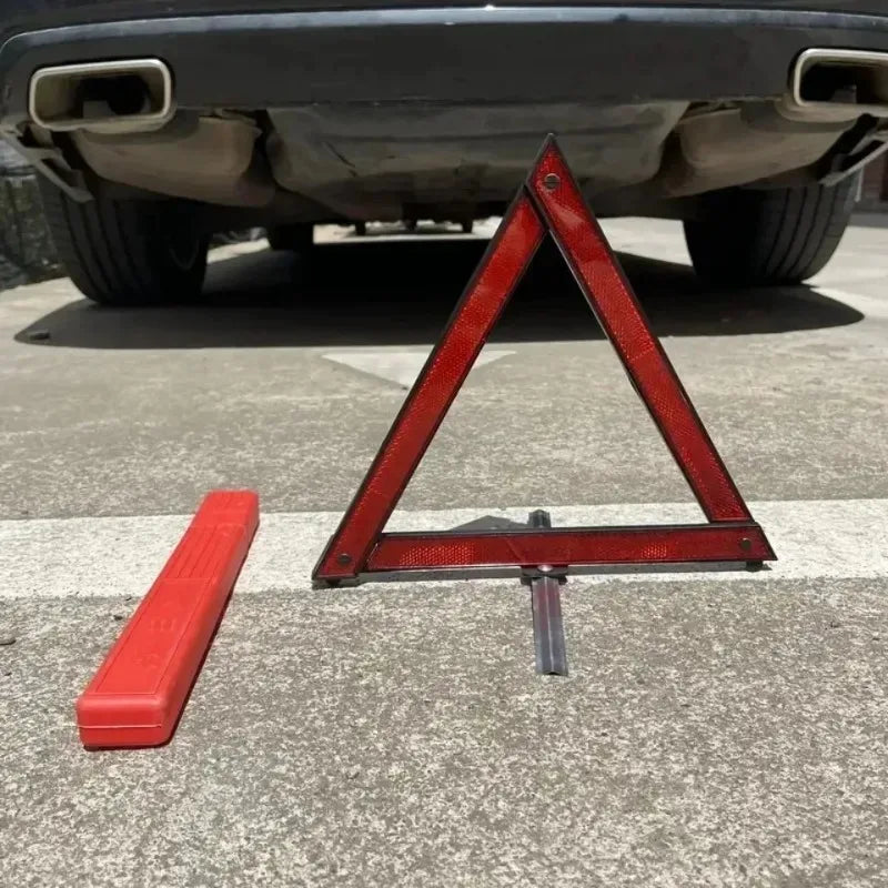 Foldable Car Warning Triangle - 30cm Reflective Emergency Tripod w/Anti-Slip Base & Storage Box, for Roadside Breakdown