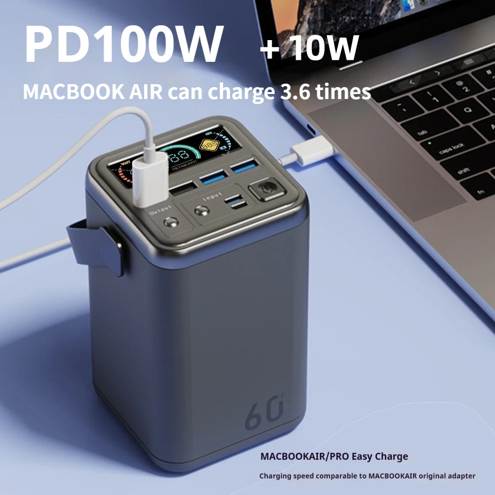 60000mAh PD100W Power Bank Large Capacity Portable USB C Fast Charging Power Station External Spare Battery For Macbook Laptop Car Mobile World