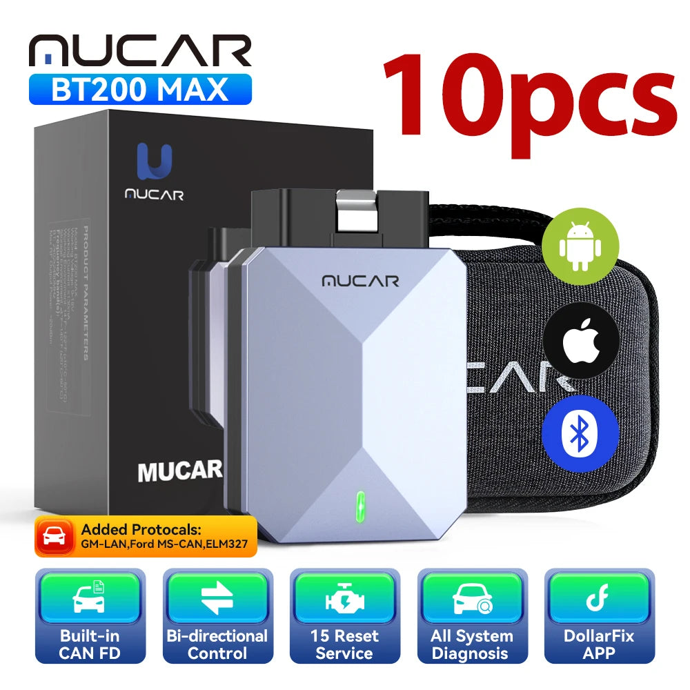 MUCAR BT200 Max Car OBD2 Diagnostic Tool All System Diagnosis Bi-directional Scanner ELM 327 CANFD15 Reset Lifetime Free Update