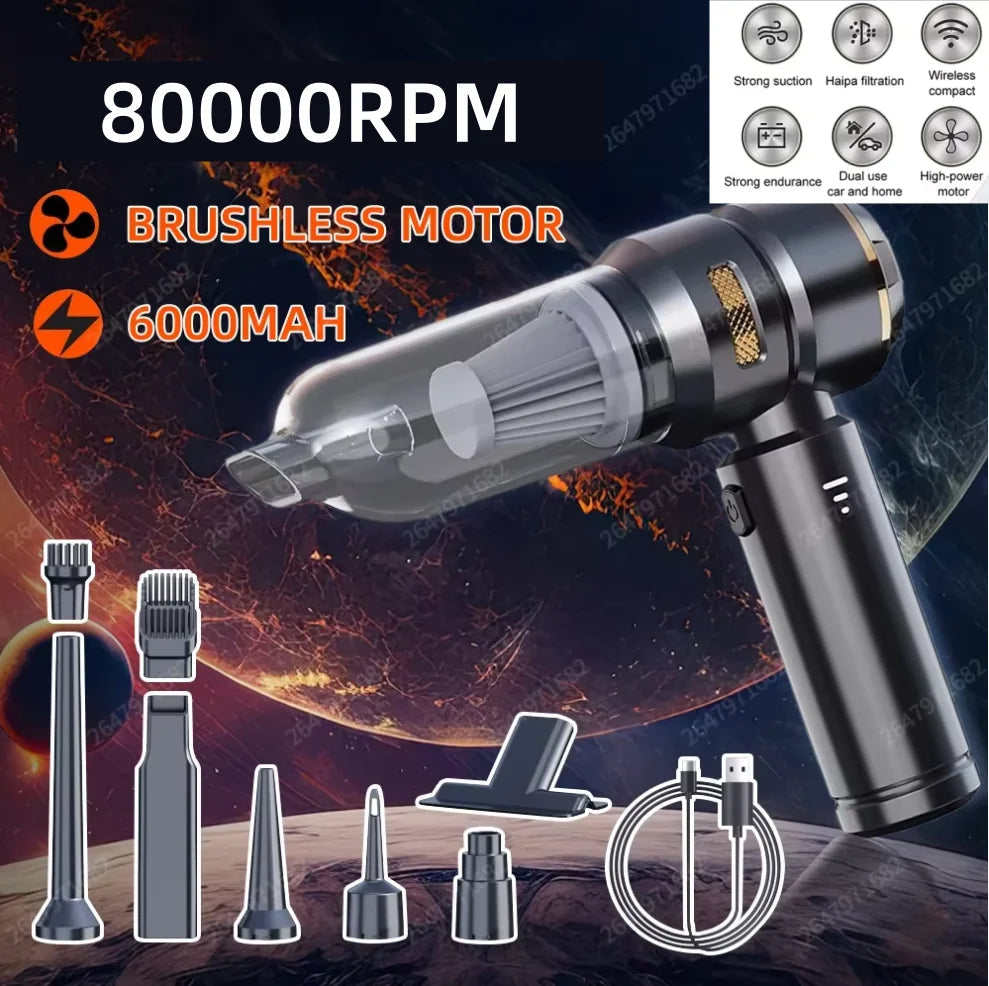 80000RPM Wireless Car Vacuum Cleaner 4 In 1 Brushless Motor High Power Portable Handheld Vacuum Home Office Mini Cleaning Tool Car Mobile World