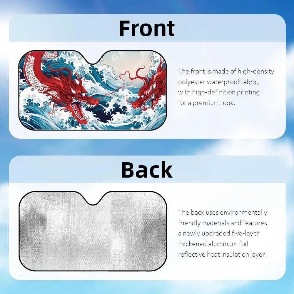 Japanese Wave Dragon Sun Visor Foldable Universal Car Windshield Sun Shade UV Protection Heat Insulation Foldable Cover