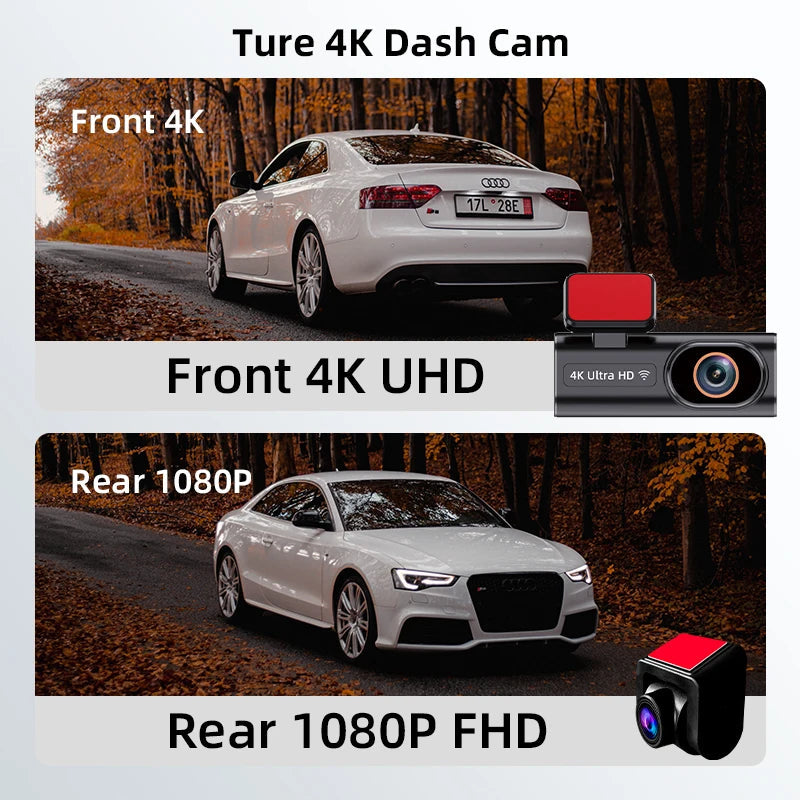 ACCEO Dash Cam WIFI GPS Mini CAR DVR Front 4K And Rear 1080P Dual Lens Black Box Room Camera Night Vision 24H Parking Monitor Car Mobile World