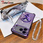 Glitter Butterfly Mirror Crystal Bracelet Case for IPhone 17 Air 16 16E 15 14 Plus 13 12 11 Pro XS Max XR X  Shockproof Cover