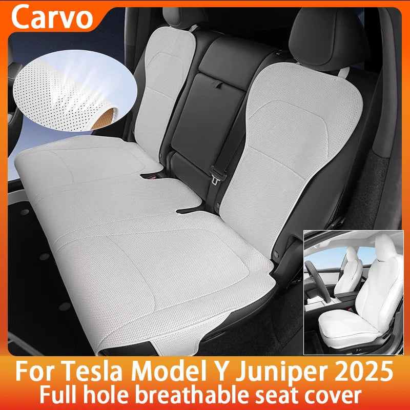 For New Tesla Model Y Juniper 2025 Nappa Leather Seat Cover Punching Breathable Seat Cushion Cover Car Interior Seat Accessories CM World