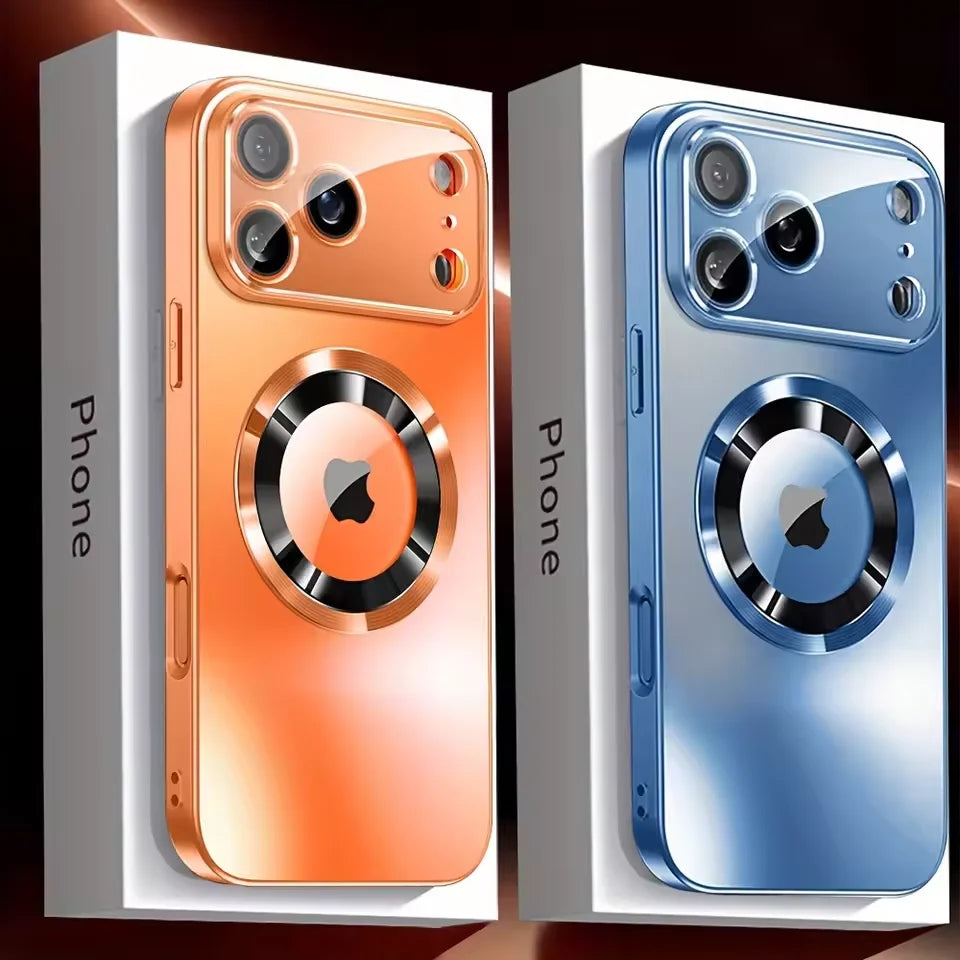 Luxury Glass Camera For Magesafe Magnetic Wireless Charge Case For iPhone 17 16 15 14 13 12 11 Pro Max Air Plus Shockproof Cover Car Mobile World