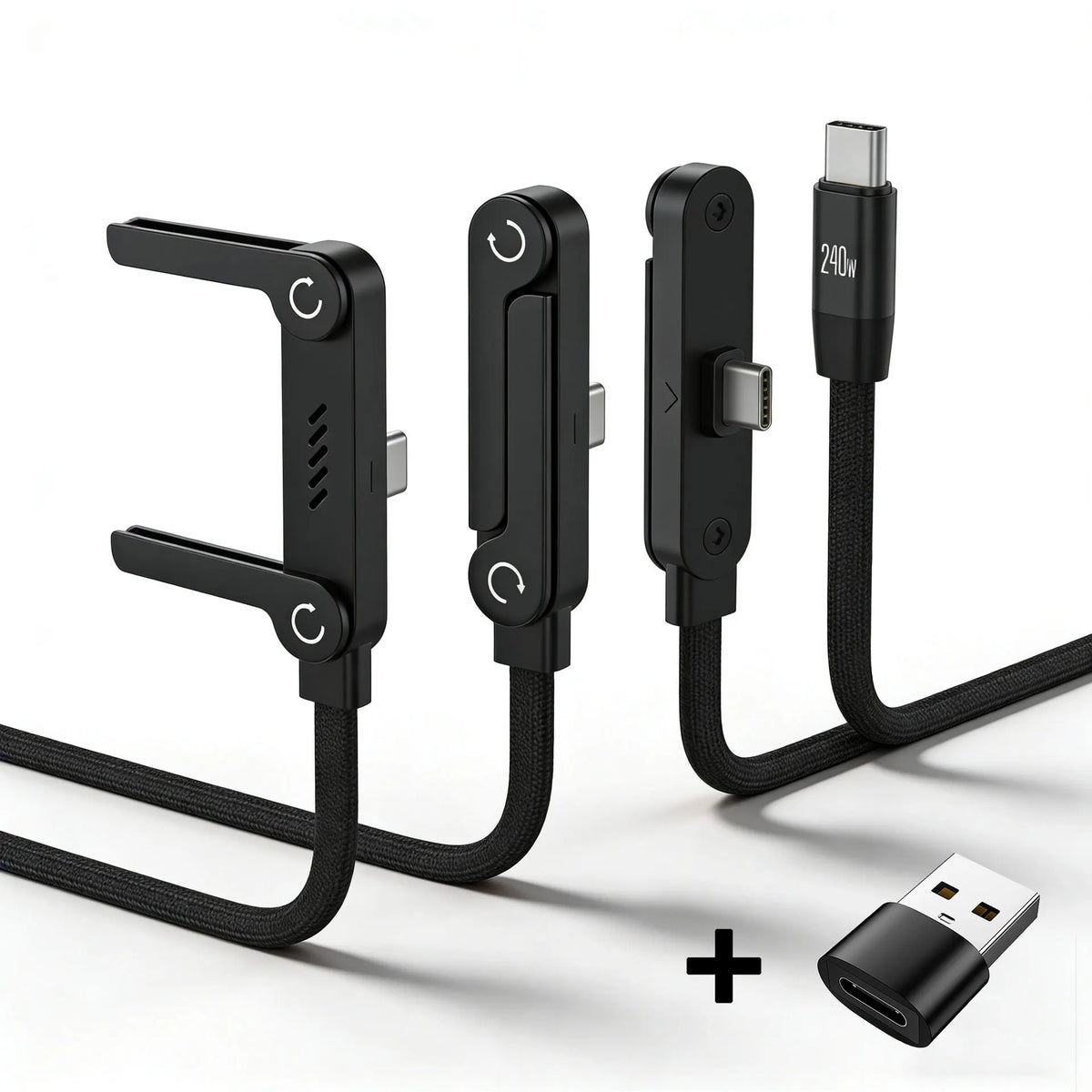 1.5m Type-C Cable Foldable Mobile Phone Holder 240W Fast Charging Data Cable Multifunction Phone Charge Bracket Dual PD Cable
