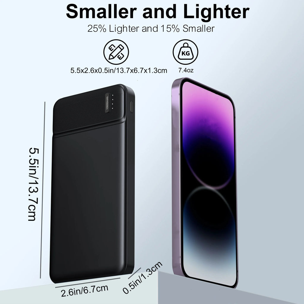 Portable Charger Power Bank 10000mAh, PD 22.5W Battery Pack, Slim Design, 3 Outputs, 2 Input. Car Mobile World