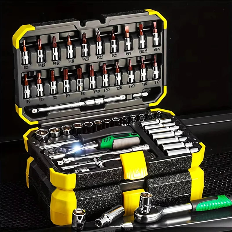 53 PCS Set of 1/4 Inch Socket Ratchet Wrench Set, Socket Drill Bit Extension Rod Automotive Repair with Case Car Repair Househol CM World