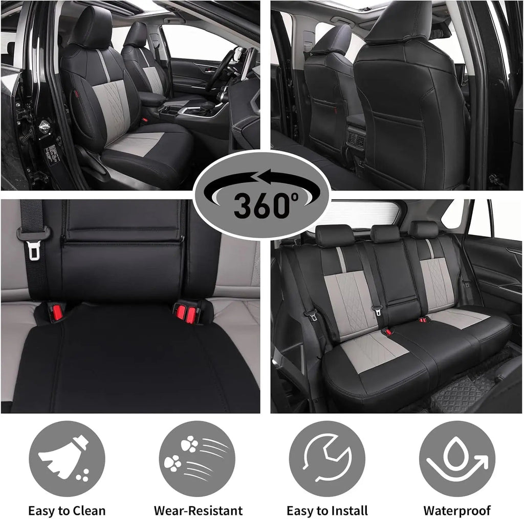 EKR Car Seat Covers Custom Fit for Toyota Rav4 (Gasoline/Hybrid) 2019 2020 2021 2022 2023 2024 2025 LE/XLE/XLE Premium/Limited Leather Car Seat Cover Full Set for SUV Car Mobile World