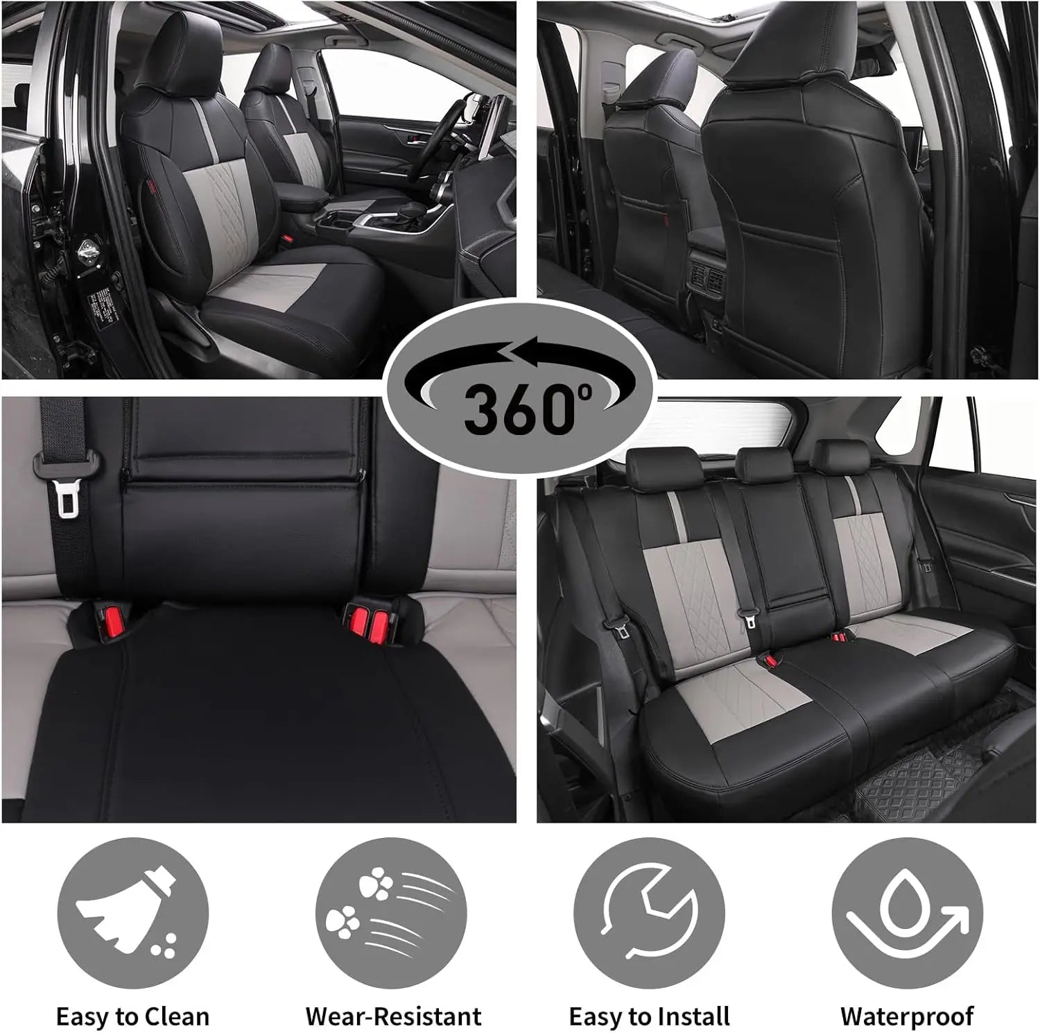 EKR Car Seat Covers Custom Fit for Toyota Rav4 (Gasoline/Hybrid) 2019 2020 2021 2022 2023 2024 2025 LE/XLE/XLE Premium/Limited Leather Car Seat Cover Full Set for SUV Car Mobile World
