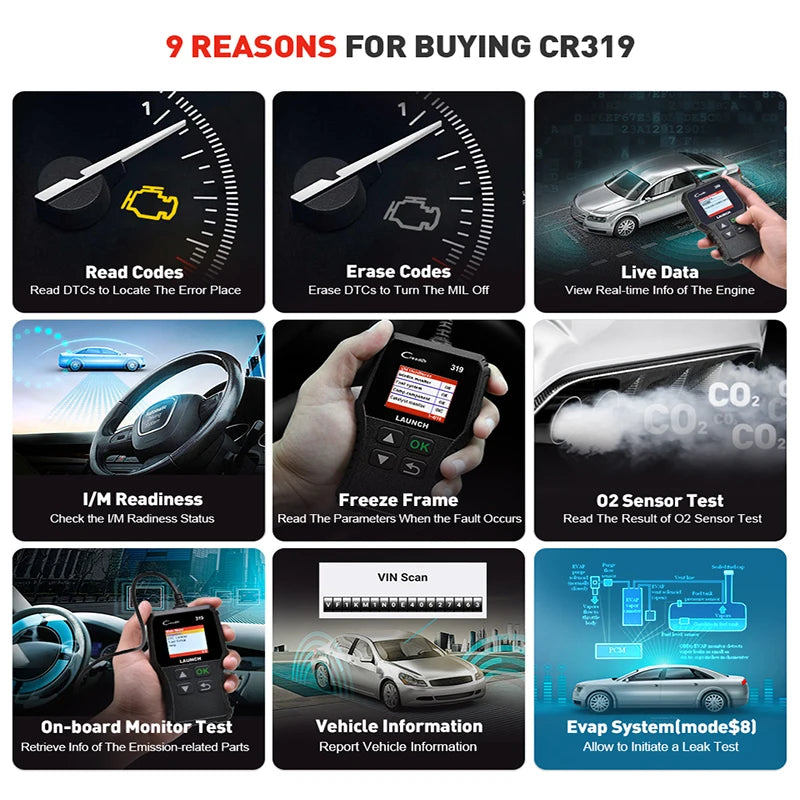 Launch X431 Creader 319 CR319 Auto Code Reader OBD2 Scanner Full OBDII EOBD Automotive Tools Obd2 Diagnostic Tool Professional Car Mobile World