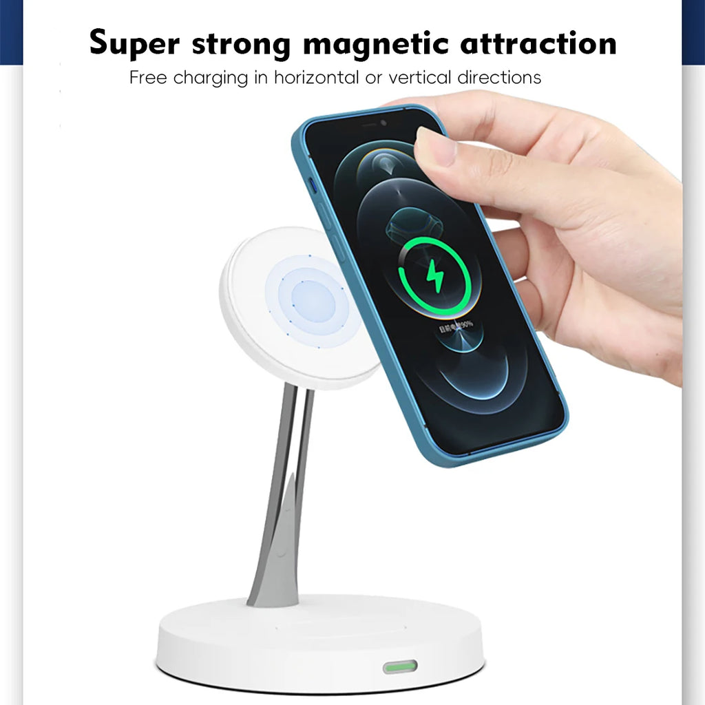 3-in-1 Magnetic Fast Wireless Charger for IPhone17-12 AirPods 2/3/Pro Metal Bracket with Night Light Fast Charging Dock Station
