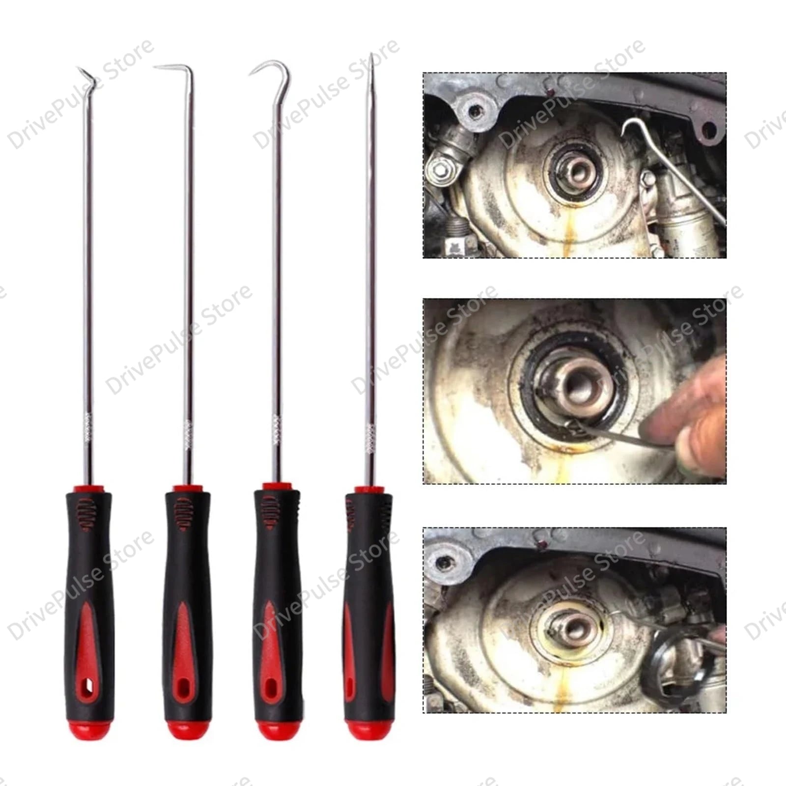 4PC Professional Seal Hook Kit - Heavy Duty Oil Screwdrivers w/Ergonomic Grip for Auto Repair/Plumbing, Mechanics Tool Set CM World