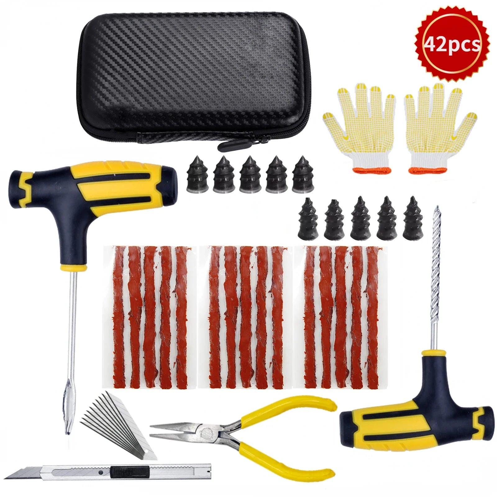 New Car Tire Repair Tool Kit Studding Tool Auto Bike Puncture Plug Garage Needle Nose Pliers Vacuum Film Nail EVA Storage Case CM World