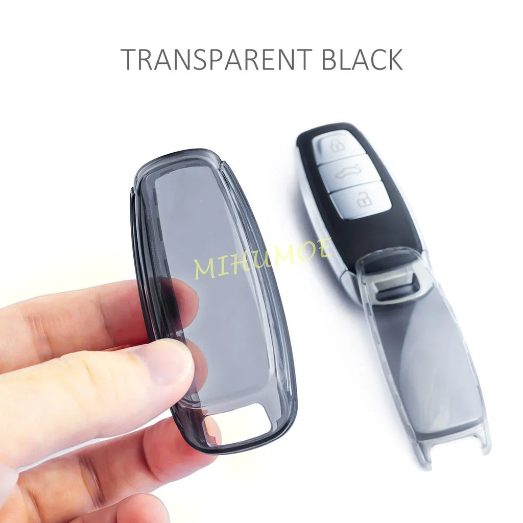 For Audi Black Transparent Car Key Fob Case Cover A3/S3 A6(C8) A7 A8 Q7 Q8 e-tron Sportback/GT S6 S7 S8 Keychain Accessories CM World