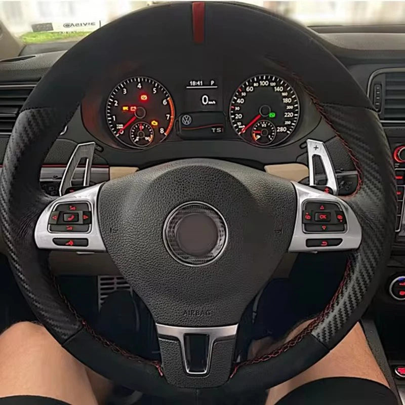 Customized Car Steering Wheel Cover Braid Non-Slip Suede For Volkswagen VW Golf Tiguan Passat B7 Passat CC Touran CM World