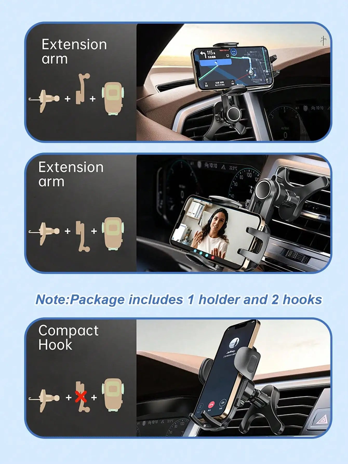 Universal Car Air Vent Phone Holder – Y-Shape Unobstructed Design with Adjustable Clamp, Compatible with All Smartphones CM World