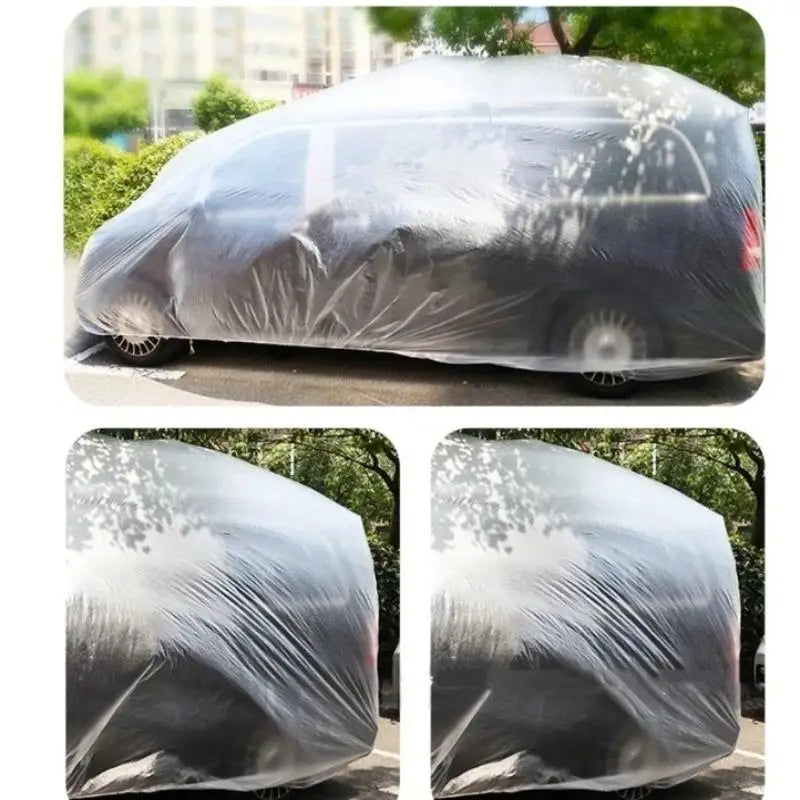 Disposable Clear Car Cover - Universal PE Waterproof Dust Protector Throw-Away Transparent Indoor Auto Body Dustproof Protection Car Mobile World