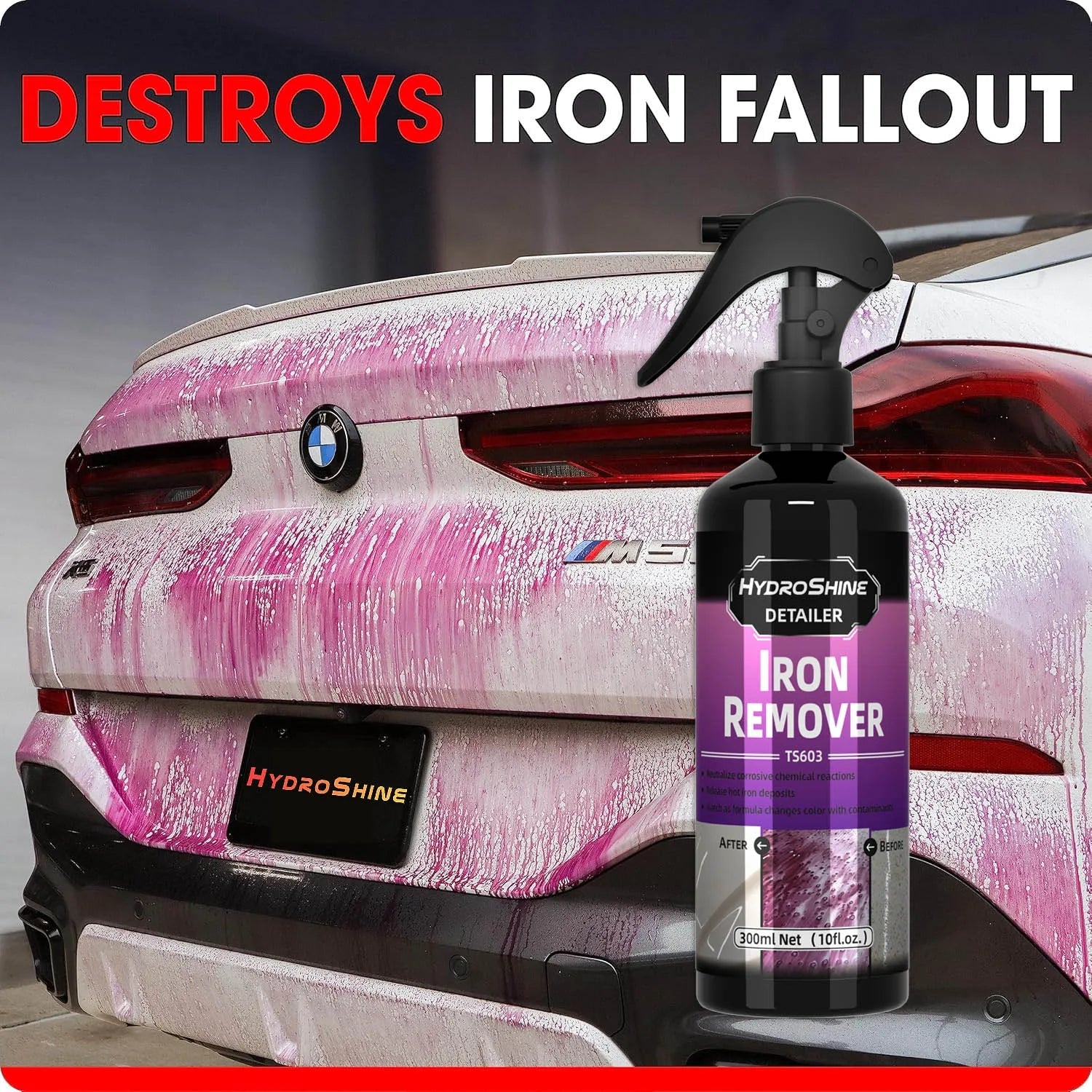 Hydroshine Iron Remover Car Detailing Fallout Spray Decontamination Kit Rust Remover Spray for Brake Rim Metal Surface Particles CM World