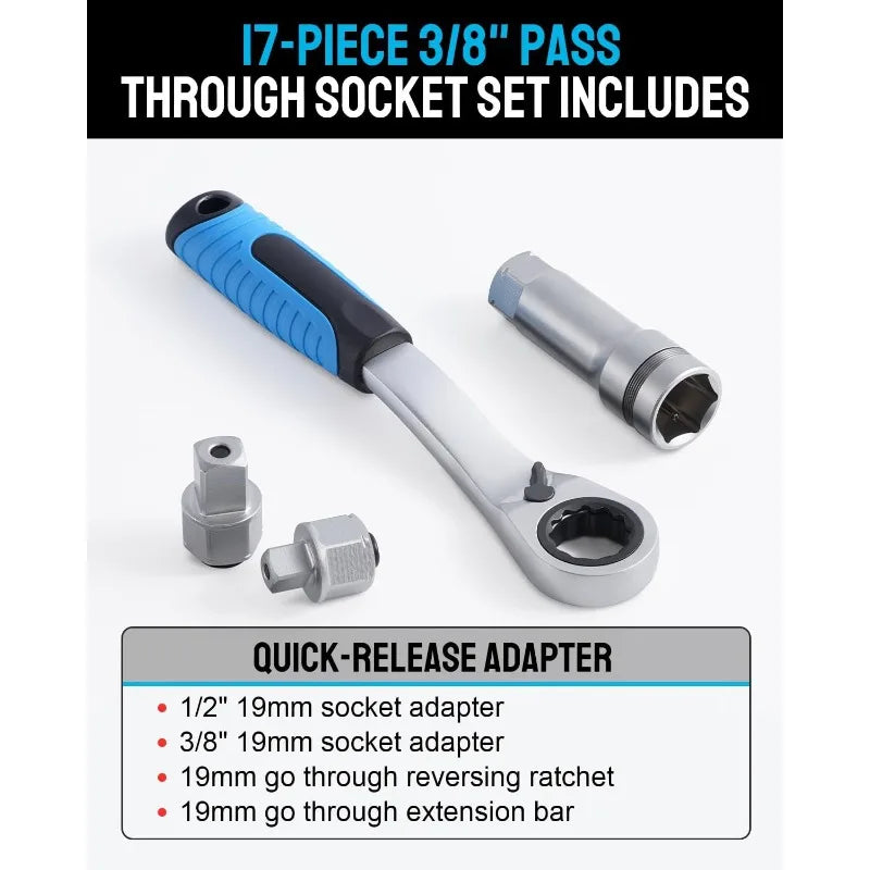 17 PCS Core Ratchet Socket Wrench KitSocket Set Car Repair Tool Ratchet Torque Wrench Combo Auto Repairing Tool Set