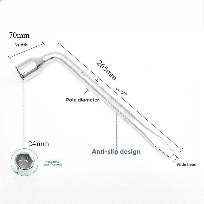 Car Spare Tire Lug Wrench - L type Hexagonal Head 17/19/21/24mm Slotted End Socket Repair Tool, Standard Tire Wrench