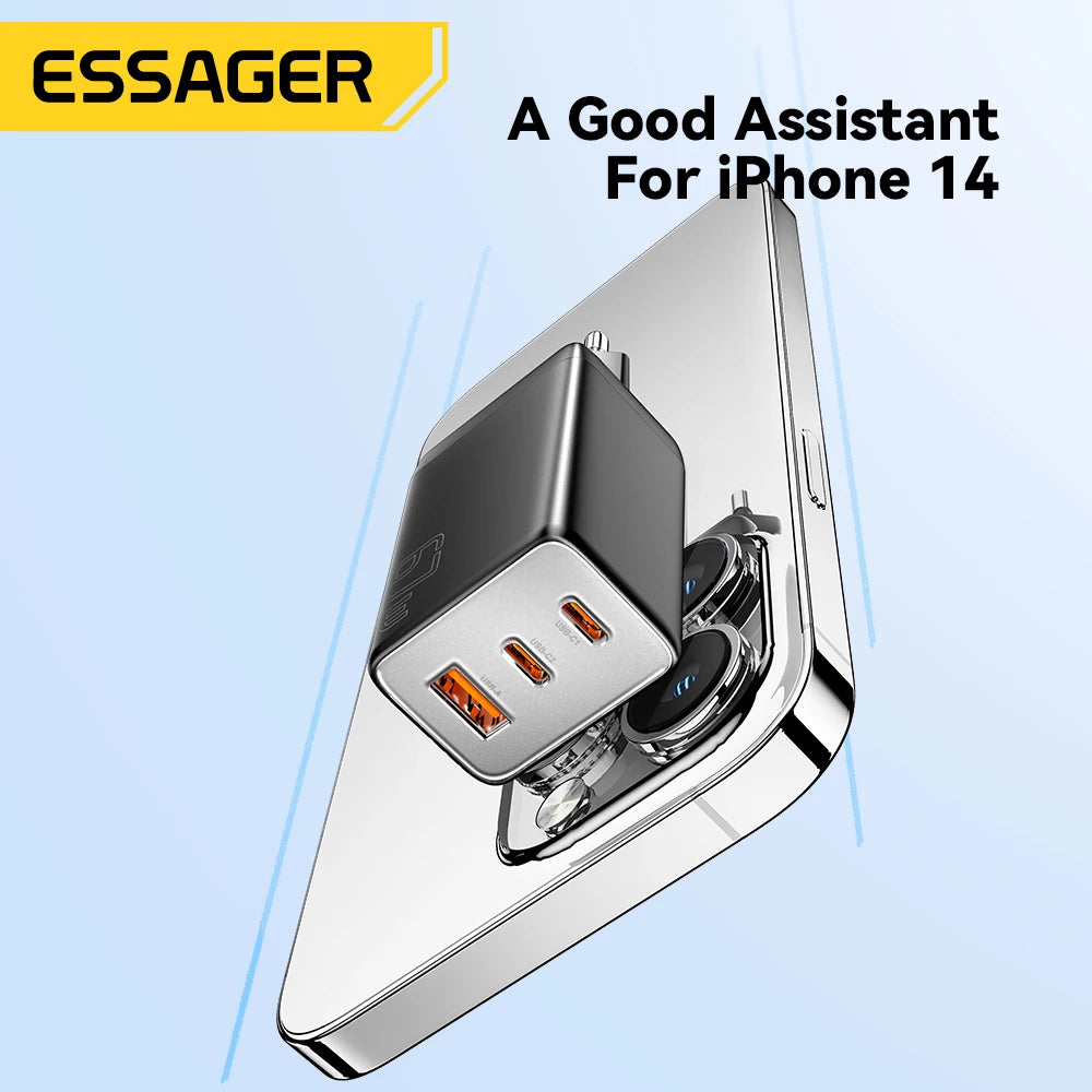 Essager 67W GaN USB-C Charger PD 3.0 QC 3.0 Fast Charge for iPhone 16 15 Pro Max Xiaomi Samsung Huawei Mate 70  Laptops Chargers Car Mobile World
