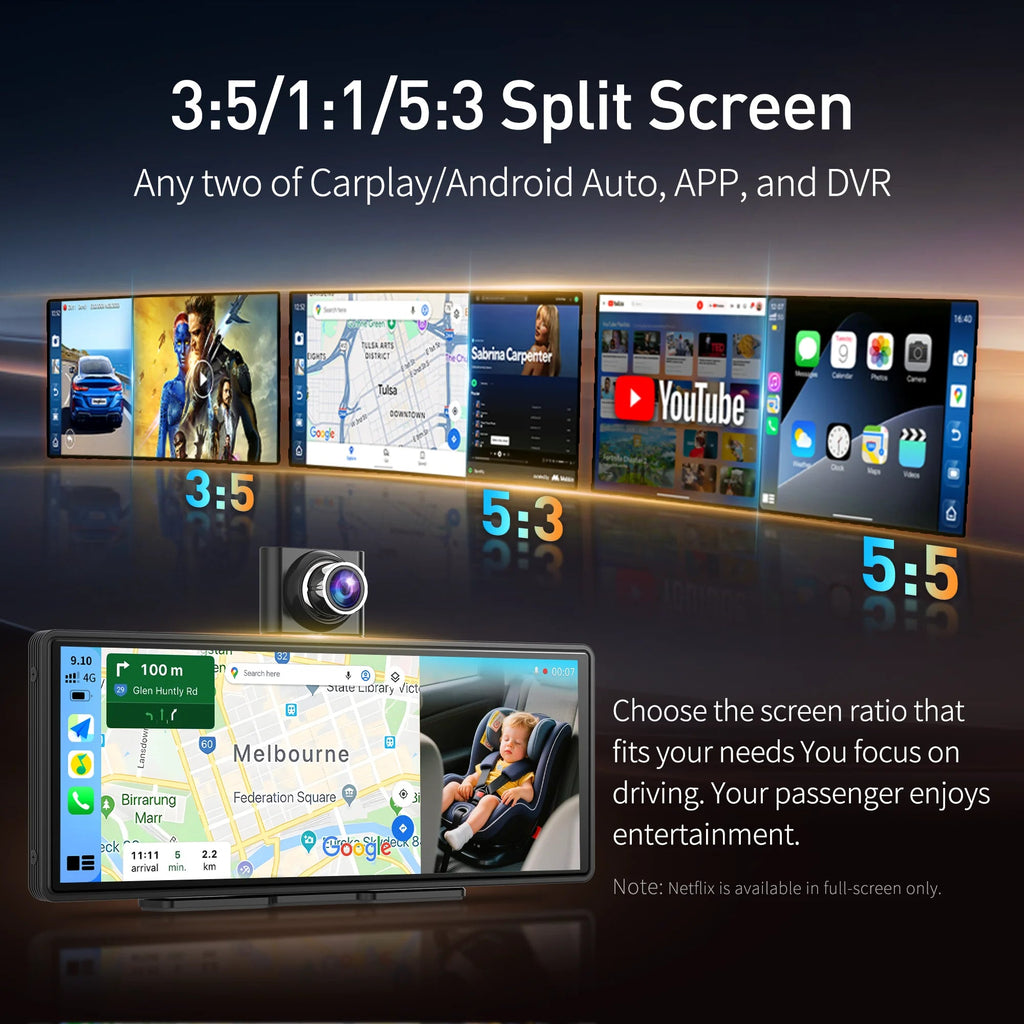 Imagebon P60 10.26" Android 15 Bulit-in GPS Wireless Carplay Android Auto Dual Camera WIFI Dashcam GPS Navigation Video Recorder Car Mobile World