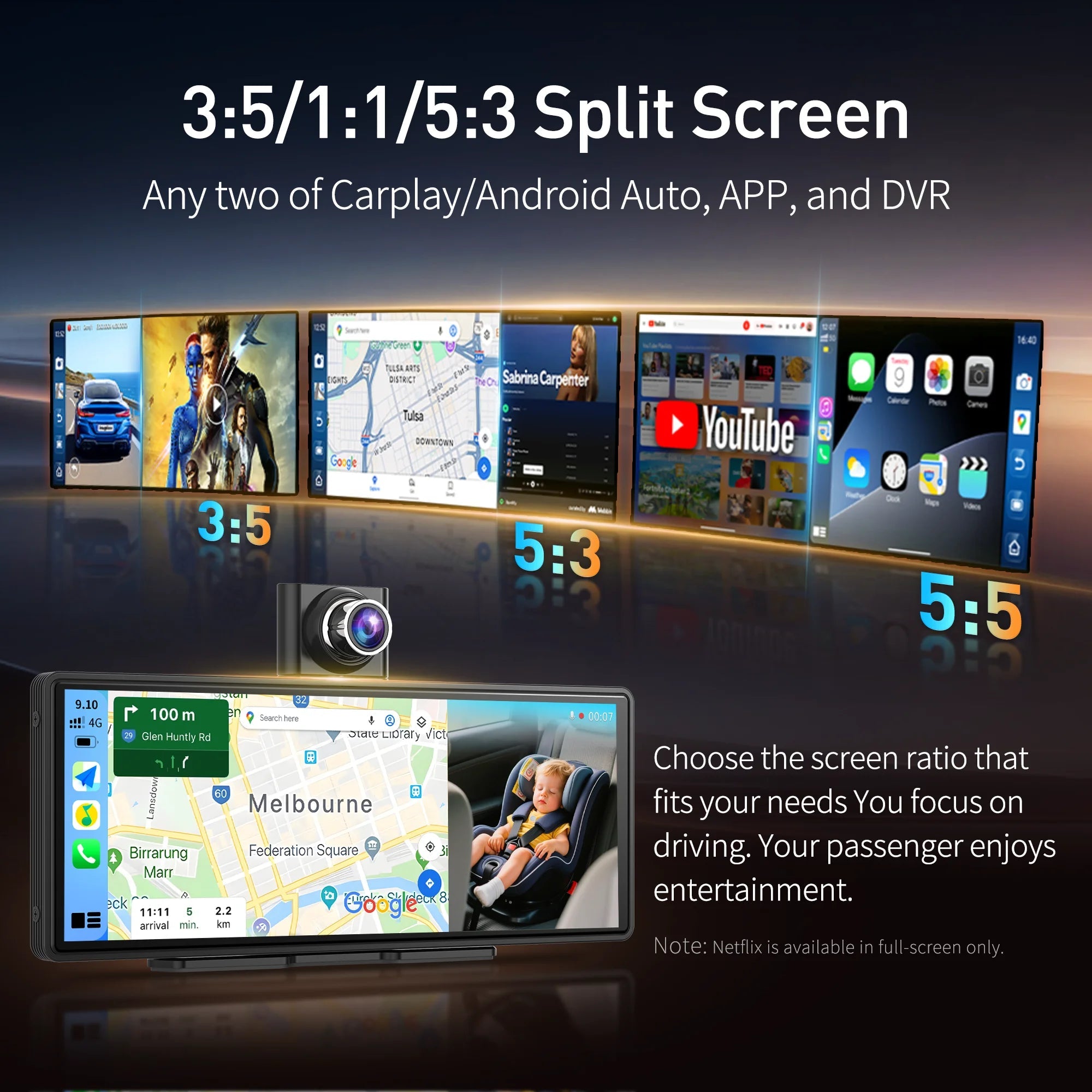 Imagebon P60 10.26" Android 15 Bulit-in GPS Wireless Carplay Android Auto Dual Camera WIFI Dashcam GPS Navigation Video Recorder Car Mobile World