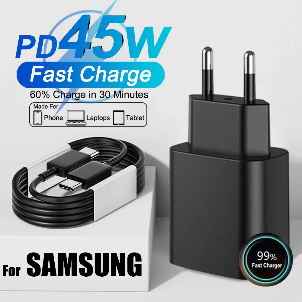PD 45W USB C Charger Super Fast Charging Adapter For Samsung Galaxy S24 S23 S22 S25 Ultra A55 A16 A56 Phone Charger Type C Cable Car Mobile World