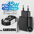 PD 45W USB C Charger Super Fast Charging Adapter For Samsung Galaxy S24 S23 S22 S25 Ultra A55 A16 A56 Phone Charger Type C Cable Car Mobile World