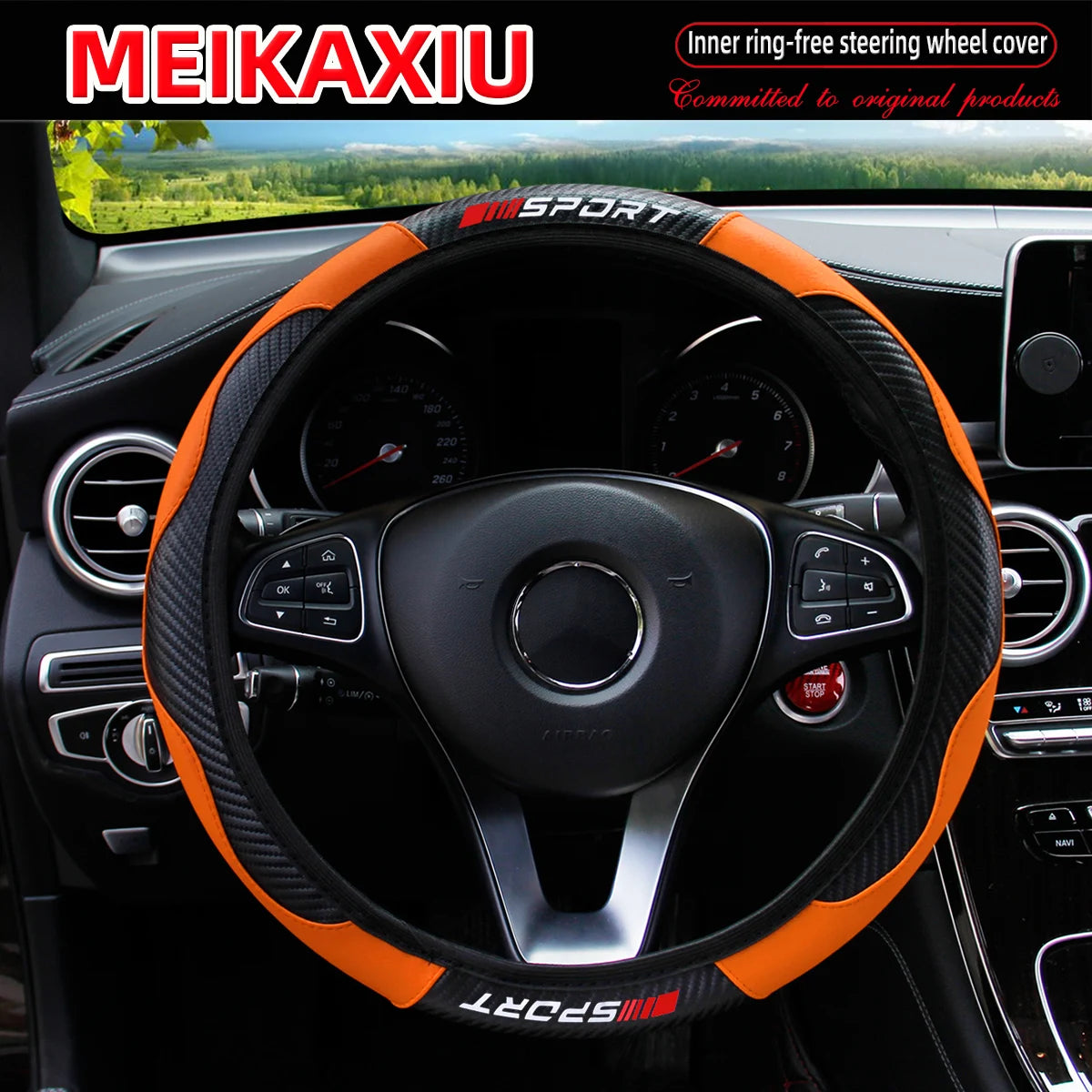 Red Carbon Fiber Stretchable Sports Style Steering Wheel Cover Car Interior Accessory for Women Free SPORRT Car Inner Tube