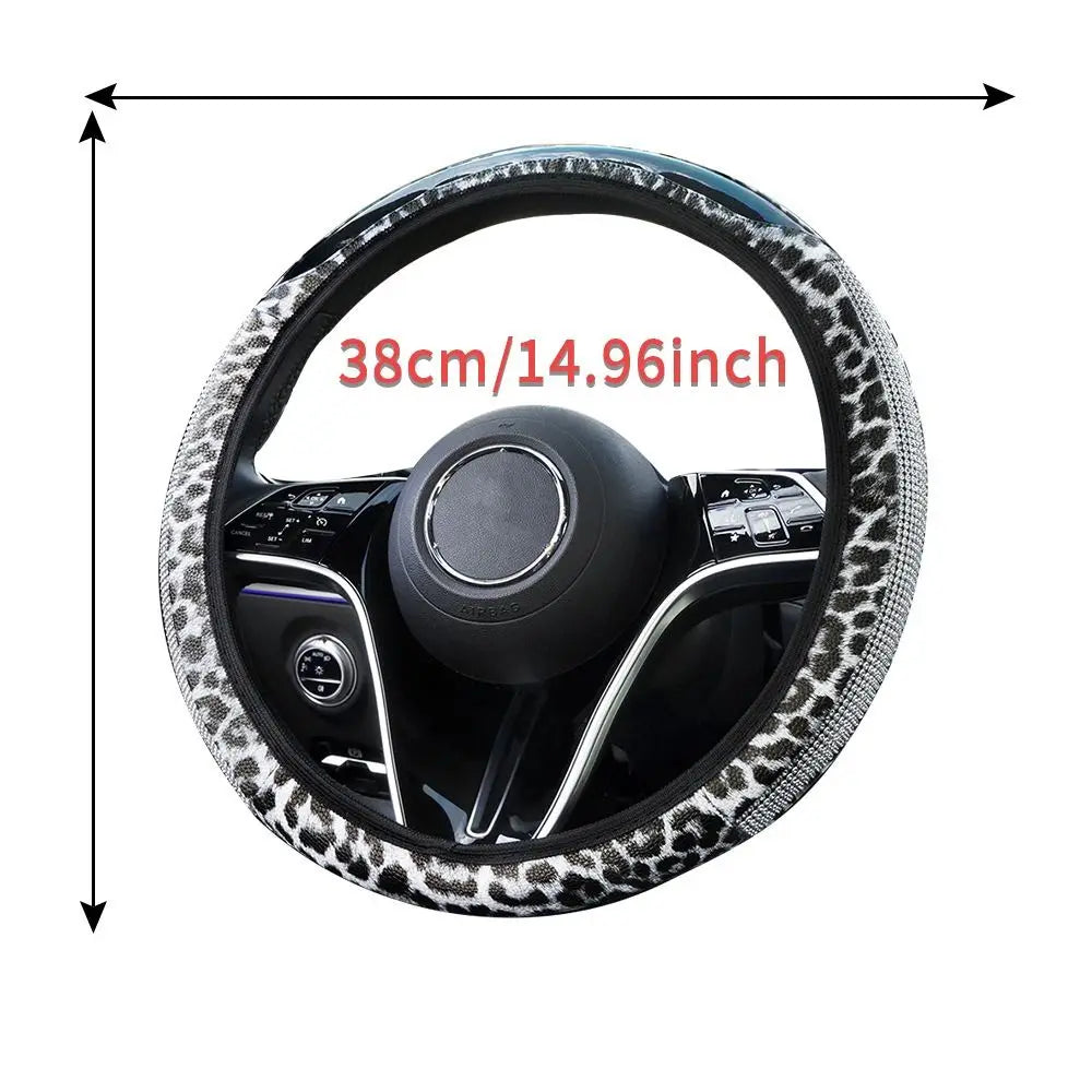 High-End Leopard-Print Leather Car Steering Wheel Cover New Model Embedded Diamonds Interior Car Seat Covers Best-Selling